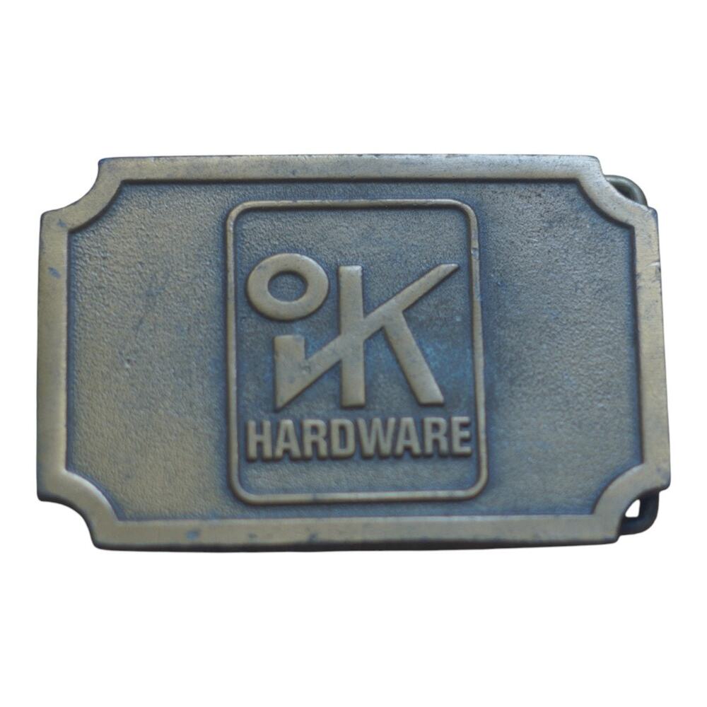 Vintage OK Hardware Belt Buckle Solid Brass Tone USA Retro Handyman Western GUC